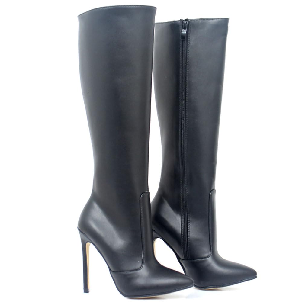 Tacchi Donna Tacchi Alti 12CM Stivali al Ginocchio A Punta-Black||38