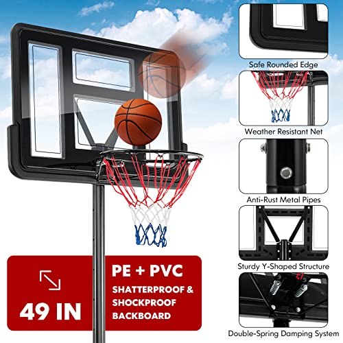COSTWAY 10FT Basketball Backboard Hoop Net Set, 1.35M-3.05M Height Adjustable Basketball Stand with Wheels, for Kids, Junior and Adults (Red+White+Blue Net) COSTWAY 10FT Basketball Backboard Hoop Net Set, 1.35M-3.05M Height Adjustable Basketball Stand with Wheels, for Kids, Junior and Adults (Red+White+Blue Net)