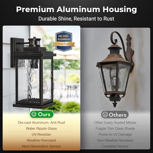 Image of VIANIS Large Motion Sensor Outdoor Lights, Dusk to Dawn Outdoor Lighting | Water Glass, Easy-to-Install, Multifunctional, Aluminum Waterproof Hardwired Exterior Lights for Porch, Garage, Front Door