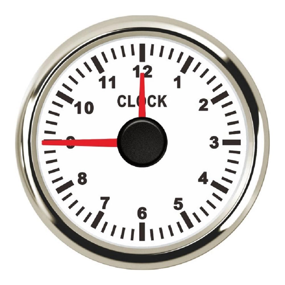 0-12 Heures Mètres 2 Pouces 52 mm Jauges D'Horloge avec Rétro-Éclairage Rouge Instrument Afficher les Compteurs D'Horloge pour Voiture Bateau Yacht RV 9-32 V Installation Facile Facile à Utili