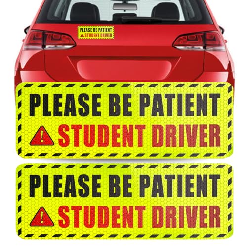 Image of 3 Pcs Student Driver Magnets For Car,Please Be Patient Student Driver Sticker Girls And Boys New Student Driver Sticker Safety Warning Signs,High Reflective,Reusable Movable,Set of 3. 3.5 inch x 9 inch