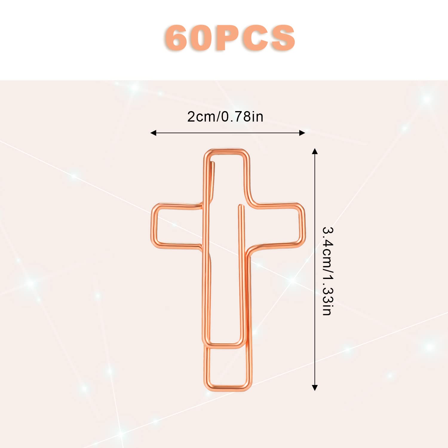 SAVITA 60 Pcs Rose Gold Metal Cross Paper Clips with Plastic Case for Christian Women Men Office School Home Teachers Staffs - Image 2