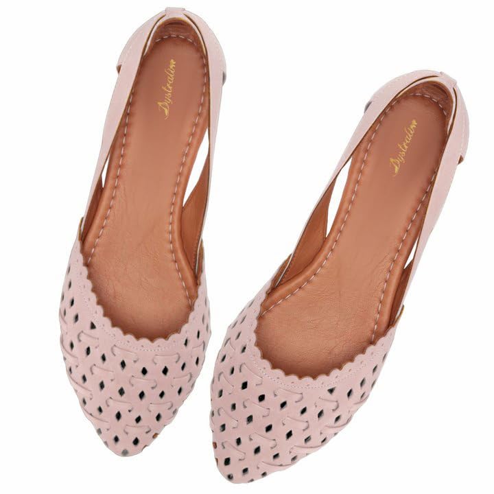 Women Caged Ballet Flats Closed Pointed Toe Slip On Flats Cutout Matte Leather Flat Shoes Mesh Hollowed Comfortable Flat Heel Dress Shoes Office Work Club Driver Flats Spring 4-11 M US
