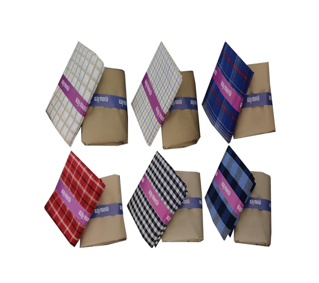 raymond fabrics Raymond Men's Premium Cotton Shirt and Pant fabric Set, Checkered and Striped Pattern Design, Multicolour, 6 Pieces-picture-36
