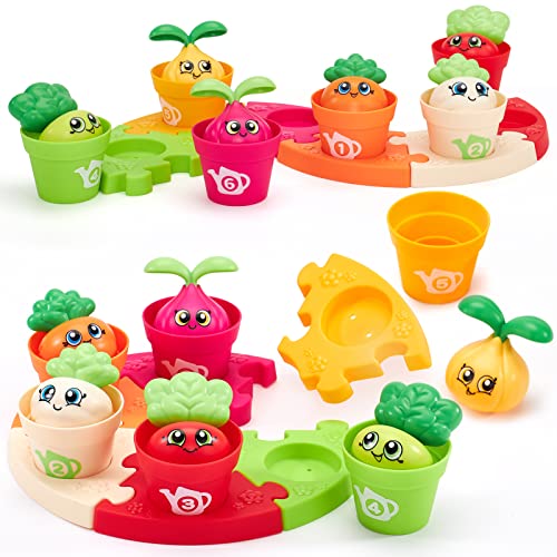 hahaland Toddlers Toys for 1 Years Old Girls, Puzzle N’ Plant Flower Pots 18Piece, Montessori