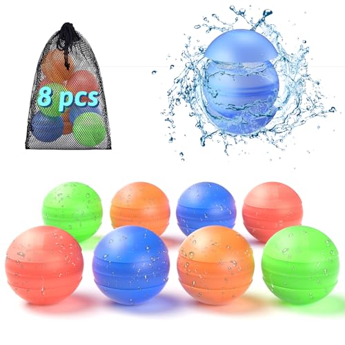 ALAFLY 8 Pcs Globos de Agua Reutilizables [Llenado Rápido con Sola Mano] Bolas Agua con Sellado Automático Doble Extremo, Juguetes de Playa Verano para Niños/Adultos, Sin Imanes & Diversión Segura