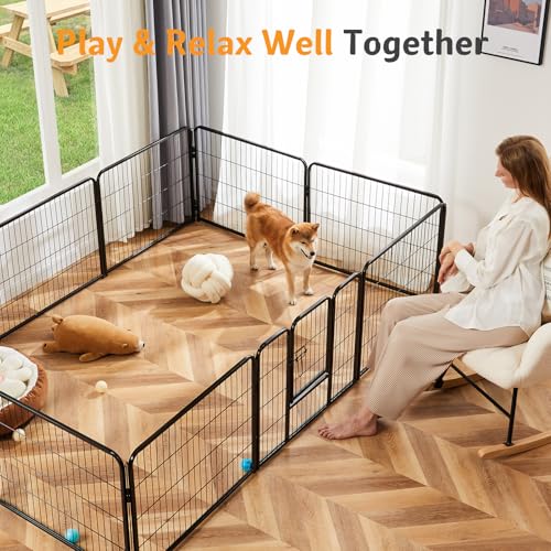 Image of NEWBULIG Dog Playpen for Indoor 24 Inch 6 Panels - Portable Heavy Duty Metal Pet Exercise Pen with Door, Foldable Small Dog Puppy Playpen Fence for Outdoor RV, Camping, Yard, Garden