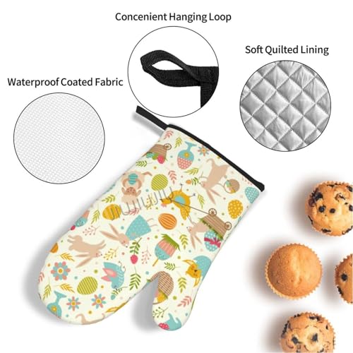 Oven Mitts and Pot Holders Set Easter Bunny Patterns Non-Slip Heat Resistant Oven Mitts and Potholder for Cooking Baking Grilling BBQ - immagine 4