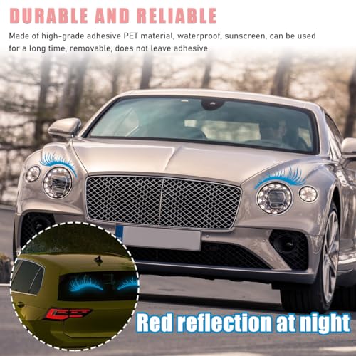 Image of Ohleats 2PCS Car Headlight Eyelash Stickers, Funny Cute Fake Eyelashes Bumper Window Decal, Waterproof Decoration Sticker for Auto Body Headlamp, Universal Exterior Car Accessories (Blue)