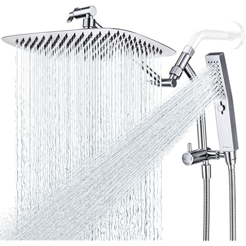 G-Promise All Metal 12 Inch Shower Head with Massage Mode Handheld, Rain Shower Head with Handheld Spray Combo, 3-Way Diverter with Pause Setting, 11 Inch Adjustable Extension Arm (Chrome) Cover