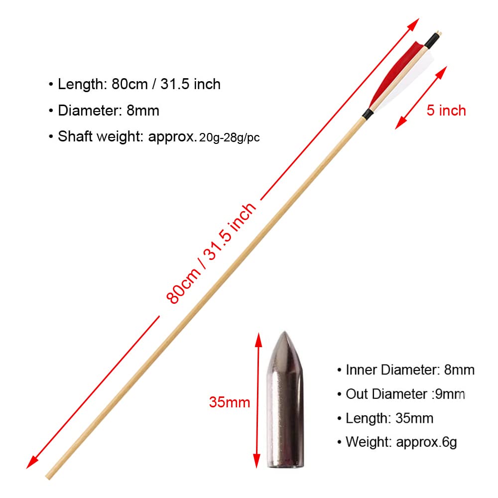 SHARROW Tir à l'arc Flèches de Bois Flèches de Chasse Traditionnelles Arbre de Flèche en Bois avec 5" Plumes Naturelles pour Arc Traditionnel Longbow