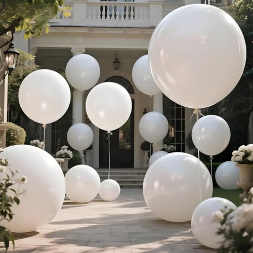 Image of White Balloons 9pcs 36 Inch Extra Large Big Jumbo Giant Matte White Latex Helium Balloons for Wedding Bridal Graduation Engagement Baby Shower Birthday Party Decorations