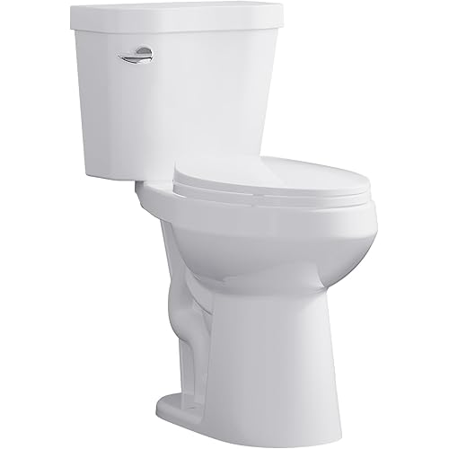 Two Piece Toilet 19 inch Chair Height Elongated Bowl, Side Handle, High Seat Toilet for Seniors, Comfortable Bathroom Toilet with Soft-Close Seat White