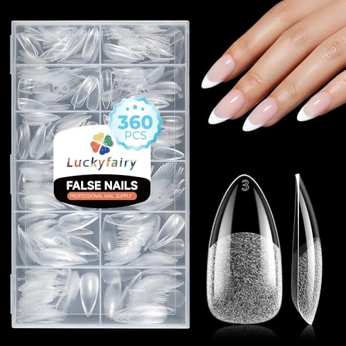Image of Luckyfairy Almond Gel Nail Tips: 360pcs Pre-Shaped Medium Nail Tips Almond Shape Acrylic Fake Nails Half Matte Full Cover Press On Nails for Extension Home DIY Salon 12 Sizes
