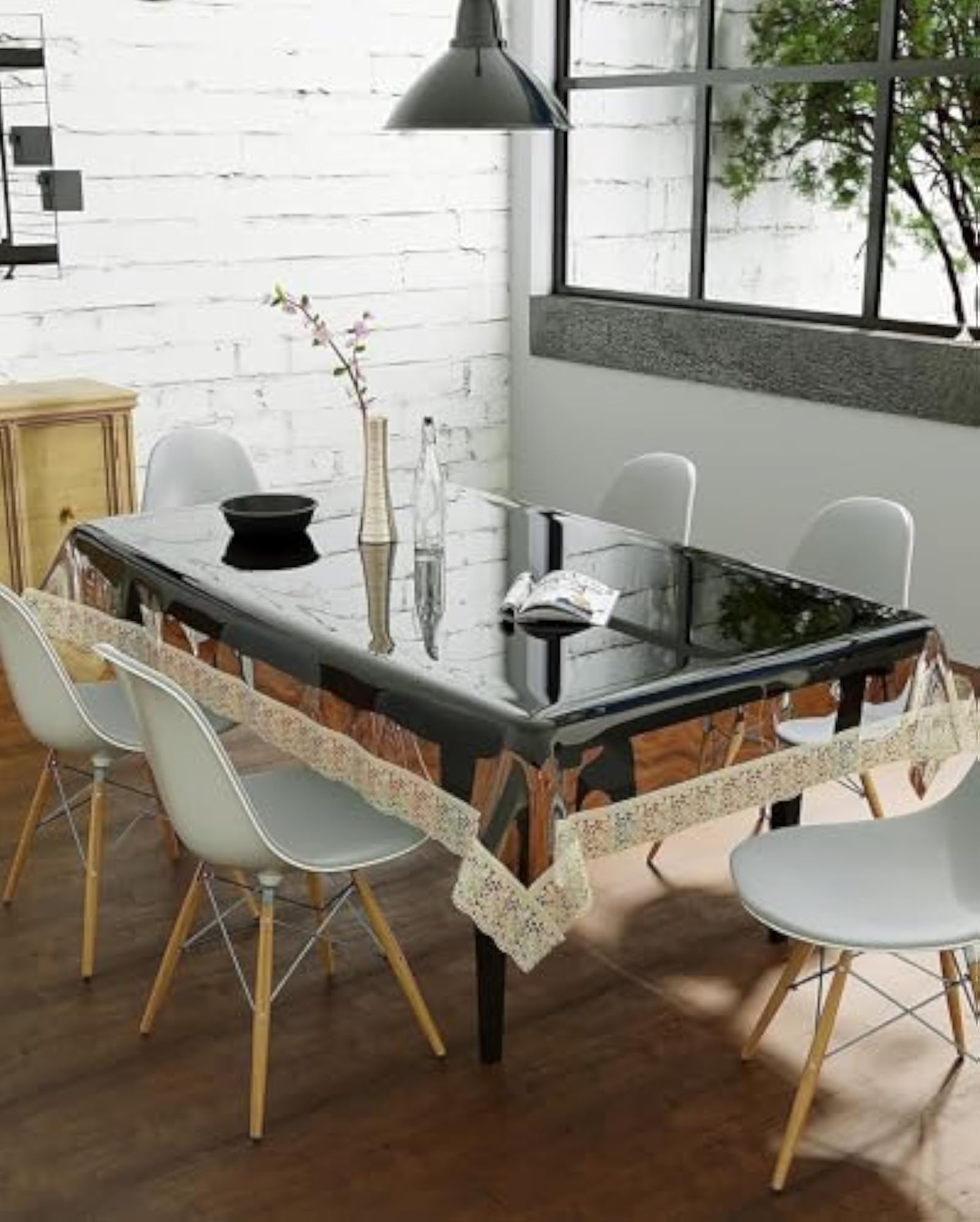 Premium High Thickness Transparent Table Cover with Lace