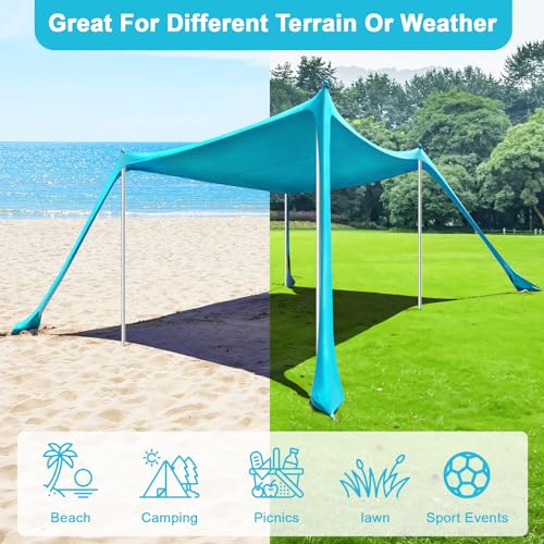 Clothclose Beach Tent - 10 x 10 FT, UPF50 Sun Shelter with 4 Sandbags, Stability Poles, Anti-Wind Ropes, Outdoor Beach Shade Canopy for Camping, Light Blue - Image 5