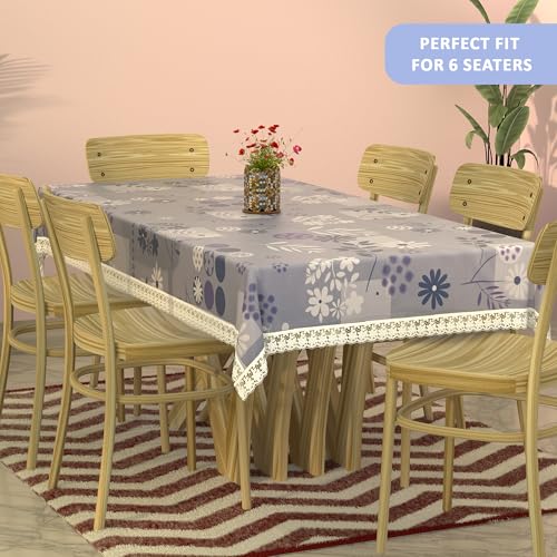 Image of Kuber Industries PVC 60x90 Inch 6 Seater Table Cover Cloth | Dining Table Cover /Sheet for Party and Events | Flower Circle Print - Grey