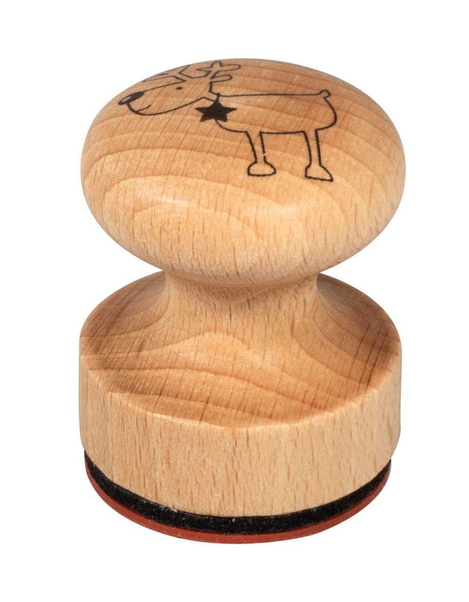 Rayher Wood Mounted Rubber Stamp with Reindeer Design for Scrapbooking, Card Making and Seasonal Crafts, Round Craft Stamp, Butterer, 3cm, 29228000