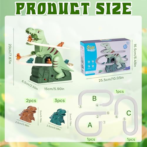Dino Slide,Dino Rutschenspielzeug mit Lichtern und Musik,Dinosaurier Achterbahn Spielzeug,Dinosaurier-Achterbahn-Spielzeug mit Licht und Musik, als Geschenk für Kinder