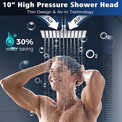 Pdpbath All Metal Shower Head With Handheld Combo, High Pressure 10" Rainfall Shower Head With Upgrade Adjustable Extension Arm, Shower Wand With 70" Extra Long Shower Hose, 3-Way Diverter-Chrome #TOP1