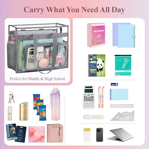 Image of PACKISM Clear Tote Bag for School - Large Heavy Duty Clear Tote for Girls | See Through PVC, Wide Zipper Opening, Front Pocket Keeps Essentials Visible for Students, Class, Work, Daily Carry, Age 12+