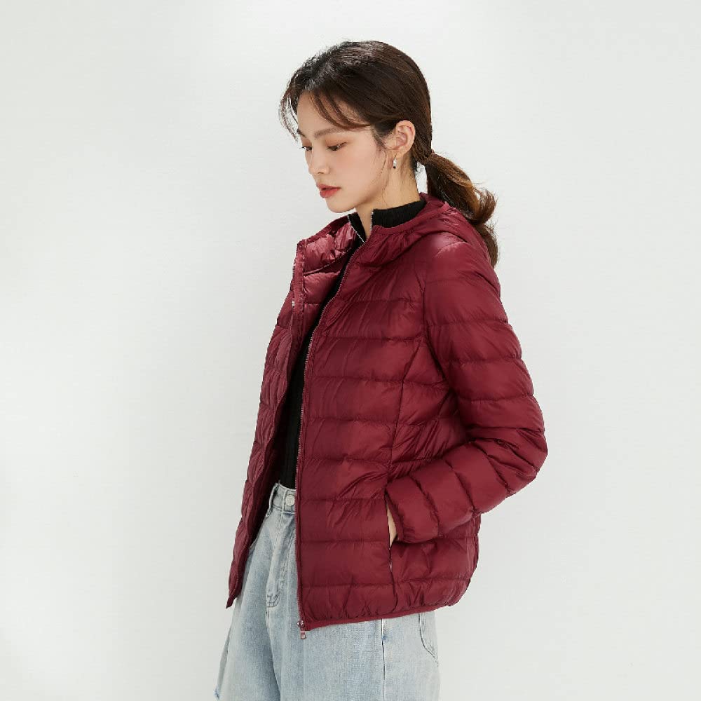 Płaszcze damskie, outdoorowe kurtki puchowe czerwone wino solidna bluza z kapturem kieszeń boczna krótka slim fit zimowy ciepły wiatroszczelny płaszcz biały puch kaczy wypełnienie lekka