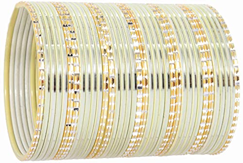 NMII Non-Precious Metal Base Metal With Cutting and Plane Bangles Set For Women and Girls,(Cream_2.4 Inches), Pack Of 36 Bangles Set