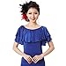 Yhhsgscr Women's Round Neck Latin Dance Top Ruffles Tango Dancewear Short Sleeve Ballroom Training Outfit Soft Smooth,Blue,L