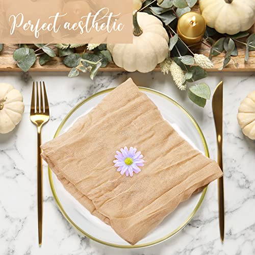 Set Of 54 Gauze Cheesecloth Napkins Dinner Napkins Rustic Boho Wrinkled Cloth Decorative Napkins For Home Wedding Valentines Party Dinner Table Decoration, 19.7 X 19.7 Inch (Camel) #TOP4
