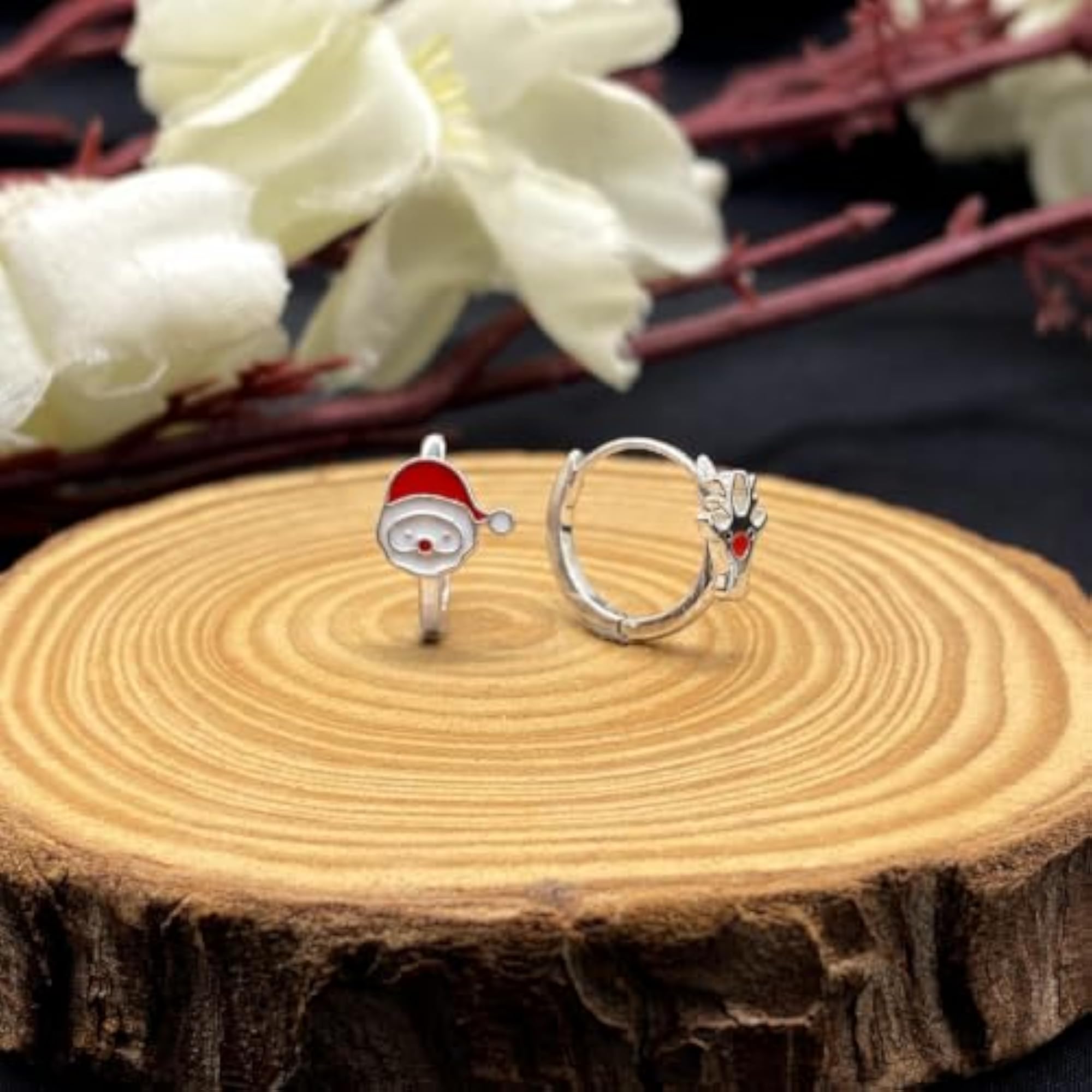 Women's 925 Sterling Silver Santa Reindeer Enamel Hoop Earrings