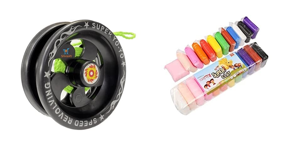 Shivsoft ® High Gloss Plastic YoYo High Speed Toy Yoyo Plastic Yoyo with Dry Super Clay with Carving Molding Tools Kit for Girls and Boys; Kids