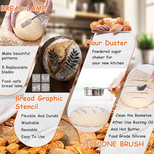 Sourdough Starter Kit, Sourdough Bread Baking Supplies, Cotton Rope Banneton Bread Proofing Basket Set with Sourdough Starter Jar for Bread Making Baking, Sour Dough Kit Tools Gifts for Bakers Women by ElatedMore - Image 5
