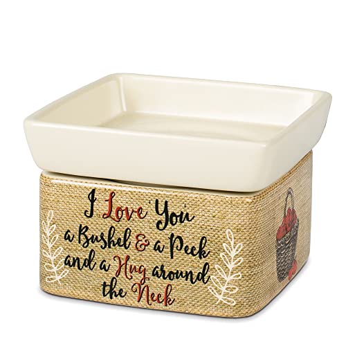 Elanze Designs I Love You A Bushel and A Peck Burlap Apples Stoneware 2 in 1 Jar Candle and Wax Tart Oil Warmer