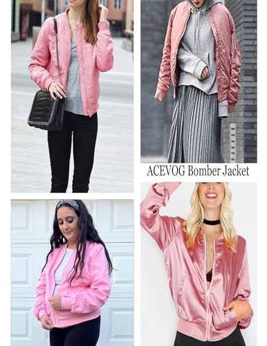 ACEVOG Bomber Jacket Women Zip Up Casual Jackets Coat Oversized with Pockets Fall Outfits2