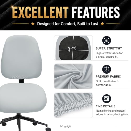 Image of Stretchable Desk Office Chair Seat Covers - Universal Stretch Computer Chair Slipcover Washable Rotating Backrest Coverings & Cushion Protectors for Dogs, Cats, Pets, Light Gray