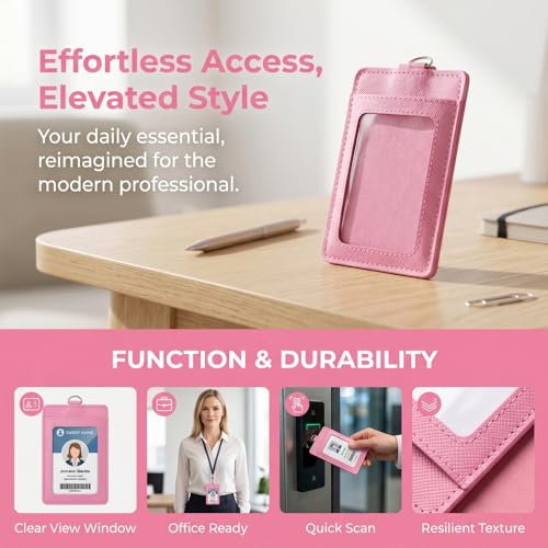 Image of 2 Pack Slim Credit Card Holder Back /Front Pocket Purse Wallets, Faux Leather ID Badge Holders for Carrying Keys, Metro Cards, with Metal Clasps&Key Rings (Black, pink)