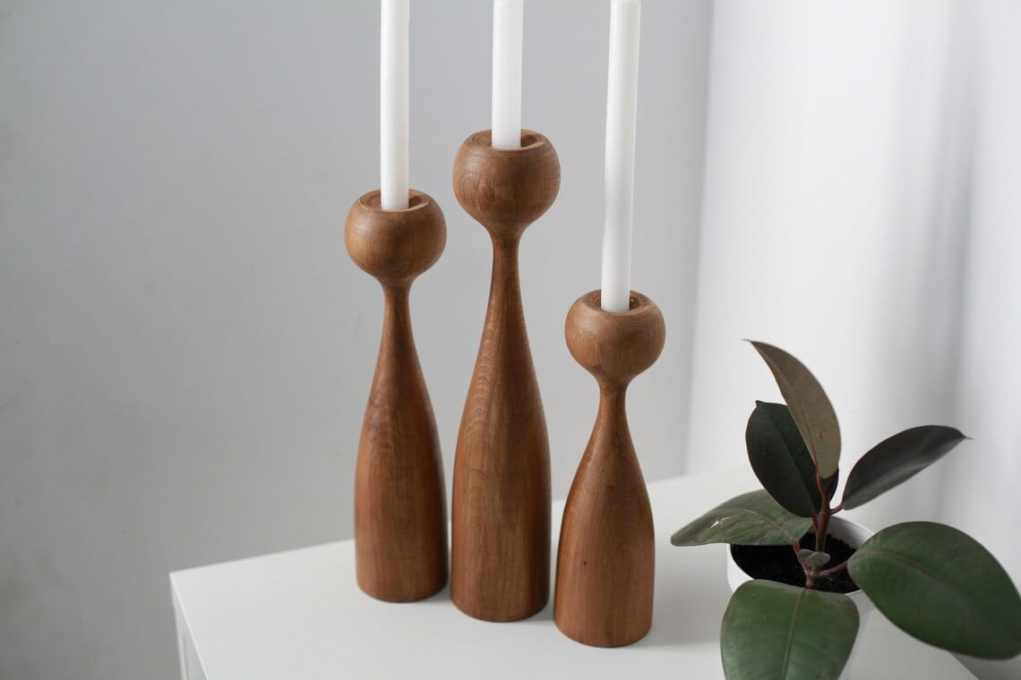Collection Wood Taper Candle Holders Set of 3 Farmhouse Tall Candle Stand Decorative Candlestick for Wedding Party Dining Room Table Centerpieces Decor