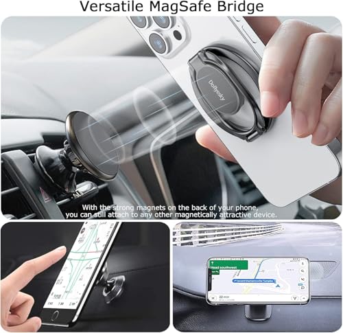 Image of Doflyesky Magnetic Phone Ring Holder for Magsafe Phone Grip, Double-Sided Magnetics Adjustable Gym Finger Ring Grip Kickstand, Removable Phone Grip, for iPhone, iPad and Smartphones(Brown)