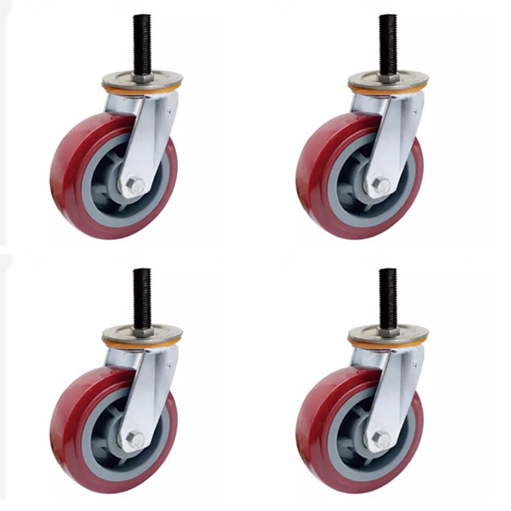 Ruote girevoli industriali di Ricambio per impieghi gravosi da 4/5/6 Pollici, con Filettatura M16*30, con Freno, Ruote girevoli in PU antirumore, Set di 4.