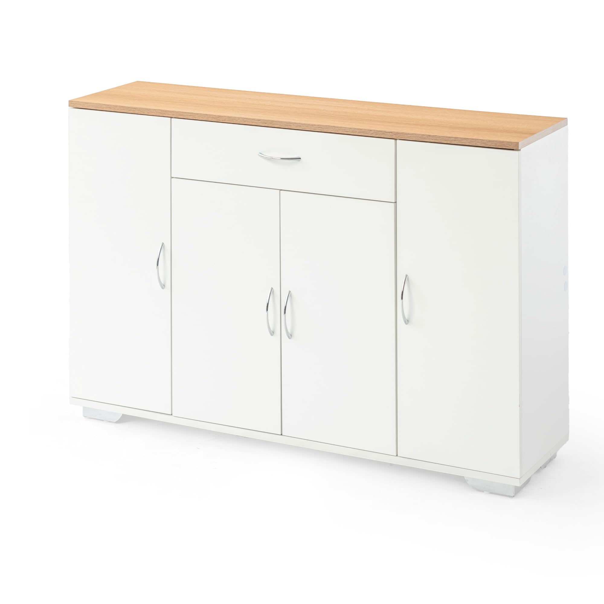 HOMYLIN Kinderkleiderschrank mit Eichenholzplatte, 1 Schublade und doppellagigen Fächern, MDF-Leinenstruktur mit verstellbaren Regalen, Weiß