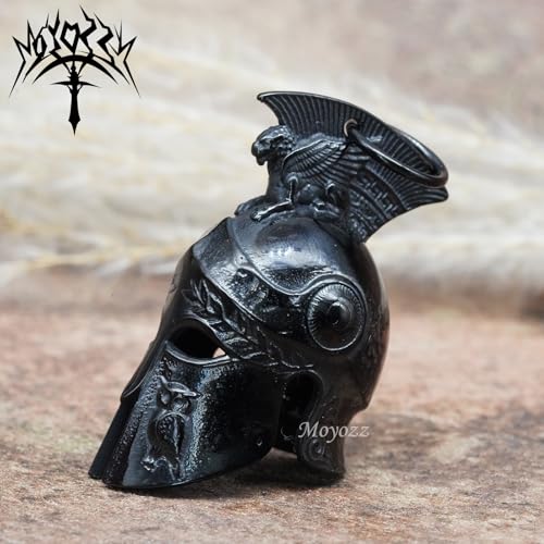 Image of Motorcycle Biker Roman Gladiator Warrior Spartan Helmet Guardian Bell Luck Gremlin Ride Bell Hanger or Lucky KeyChain