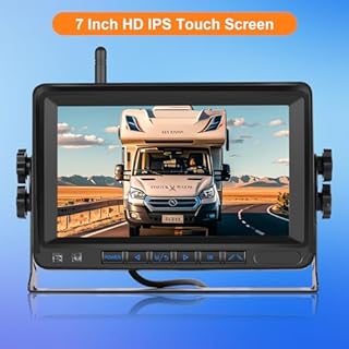 VECHTEL Caméra de Recul Moniteur sans Fil 1080P, Kit Moniteur avec Écran IPS 7 Pouces pour Camion, Bus, Camionnette, Camping Car, Pick-up, IP68 Waterproof, Vision Nocturne, Lignes de Conduite DIY