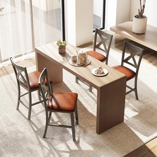 Giantex-24-Bar-Stools-Set-of-2-Counter-Height-Bar-Stools-with-Cross-Back-Faux-Leather-Upholstered-Seat-Farmhouse-Wood-Kitchen-Island-Barstools-for-Home-Bar-Dining-Room-Gray-Brown Giantex 24 Bar Stools Set of 2 Counter Height Bar Stools with Cross Back Faux Leather Upholstered Seat Farmhouse Wood Kitchen Island Barstools for Home Bar Dining Room Gray Brown