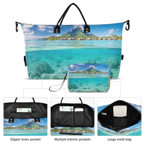 Travel Duffel Bag Tropical Beach Underwater Gym Bag Sports Tote Bag with Multiple Interior Pockets Shoulder Weekender Bag for Women Men with Toiletry Bag 20.5”x 7.9”x 13.82
