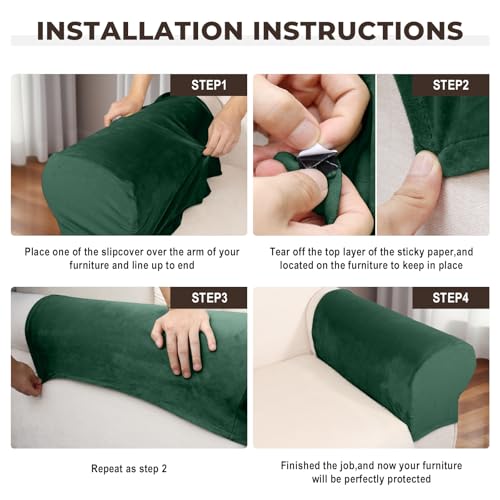 Image of Couch Arm Covers 2 Pcs Sofa Armrest Covers Stretch Couch,Armrest Cover for Chairs Scratch-Resistant Sofa Arm Cover Armchair Slipcovers,Christmas Green