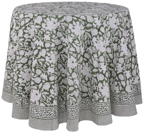 ATOSII Cotton Blockprint Round Tablecloth, Meraki Green, 72 Inches by ATOSII - Used condition - US$55.82