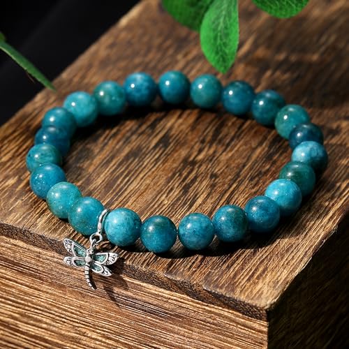 Sterling Silver Turquoise Dragonfly Bracelets for Women 8mm Natural Stone Healing Dragonfly Relaxation Bracelets for Women3