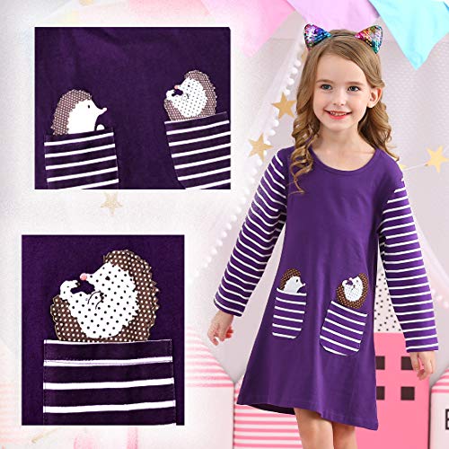 Image of VIKITA Toddler Girl Floral Stripe Satin Dress Baby Girls Casual Dresses 1-10 Years