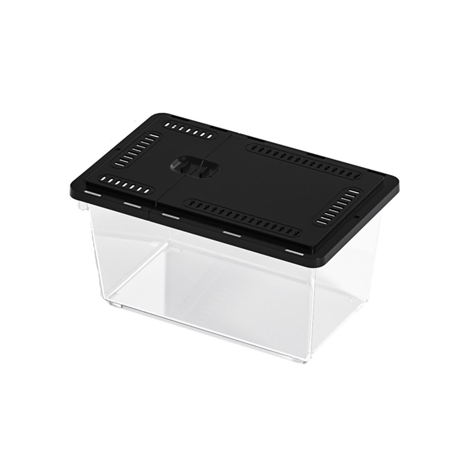 Aquarium PET-Haushaltsfischtank Schildkrötentank Außenfänger Spezialbehälter Haushaltsfütterungsbox mit Schiebedeckel Aquarium Starter Kits(Schwarz,17x11.5x10.5cm)