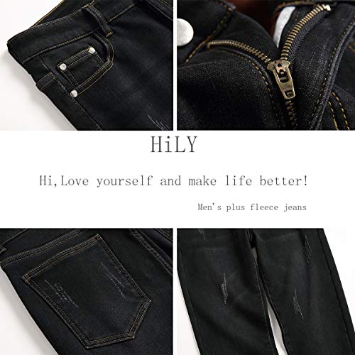 Men's Fleece Lined Stretch Skinny Jeans Winter Thicken Warm Denim Pants4